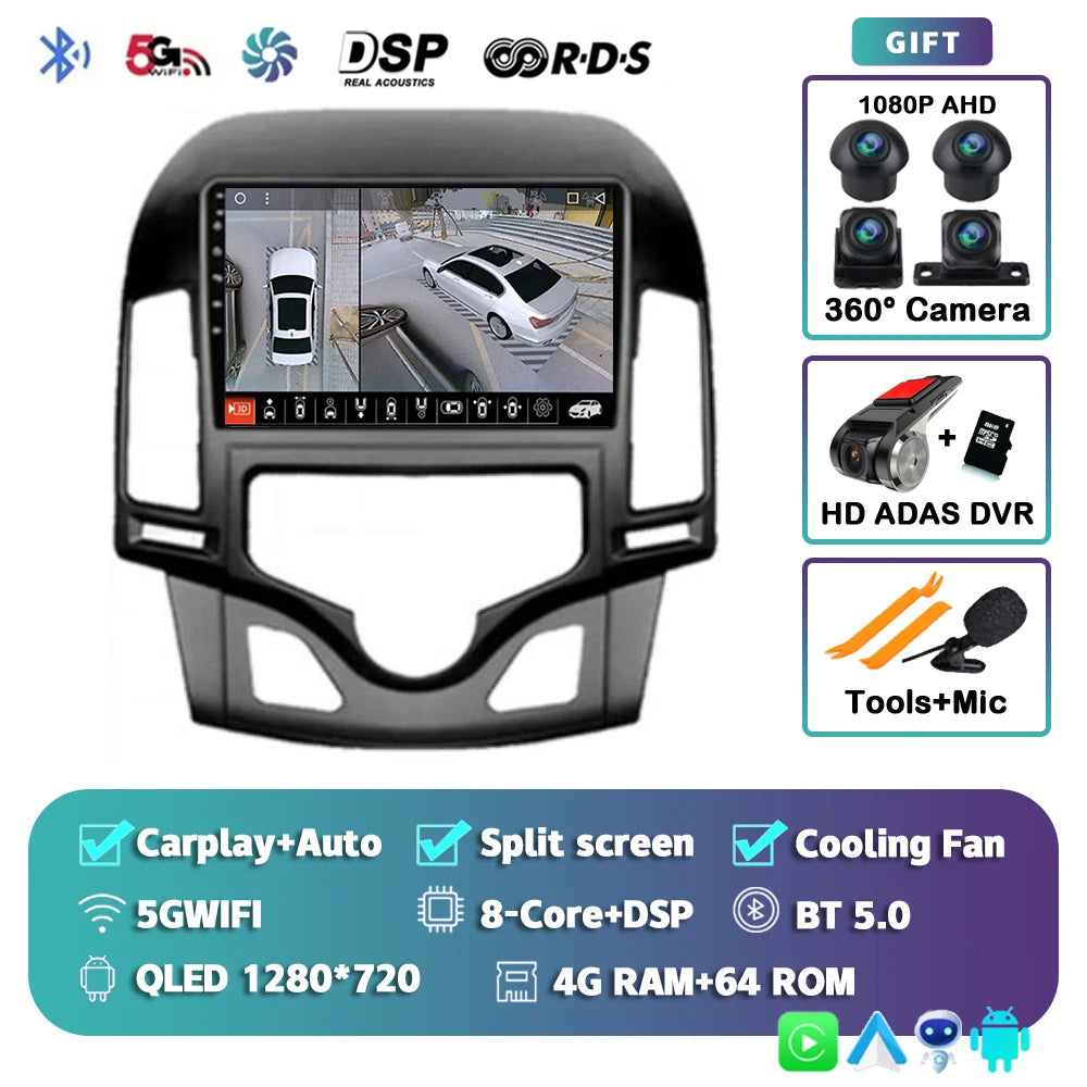 Android 14 For Hyundai i30 2006-2011 MANUAL AC 2K QLED Android Car Radio Multimedia Video Player GPS Stereo CarPlay Navigation