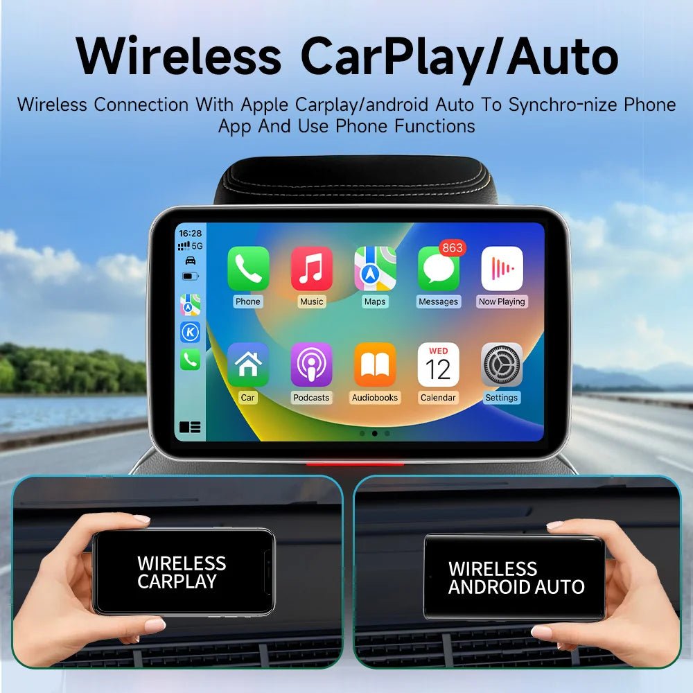 JIUYIN Car Screens Rear Seat Monitor Headrest TV Screen Android Auto CarPlay WiFi Movie/Netflix/Youtube Online Video Player