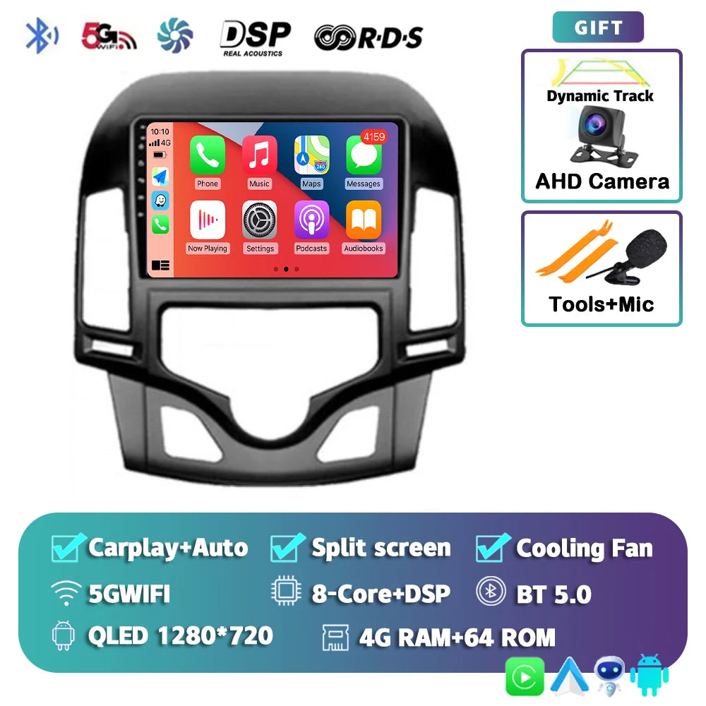 Android 14 For Hyundai i30 2006-2011 MANUAL AC 2K QLED Android Car Radio Multimedia Video Player GPS Stereo CarPlay Navigation