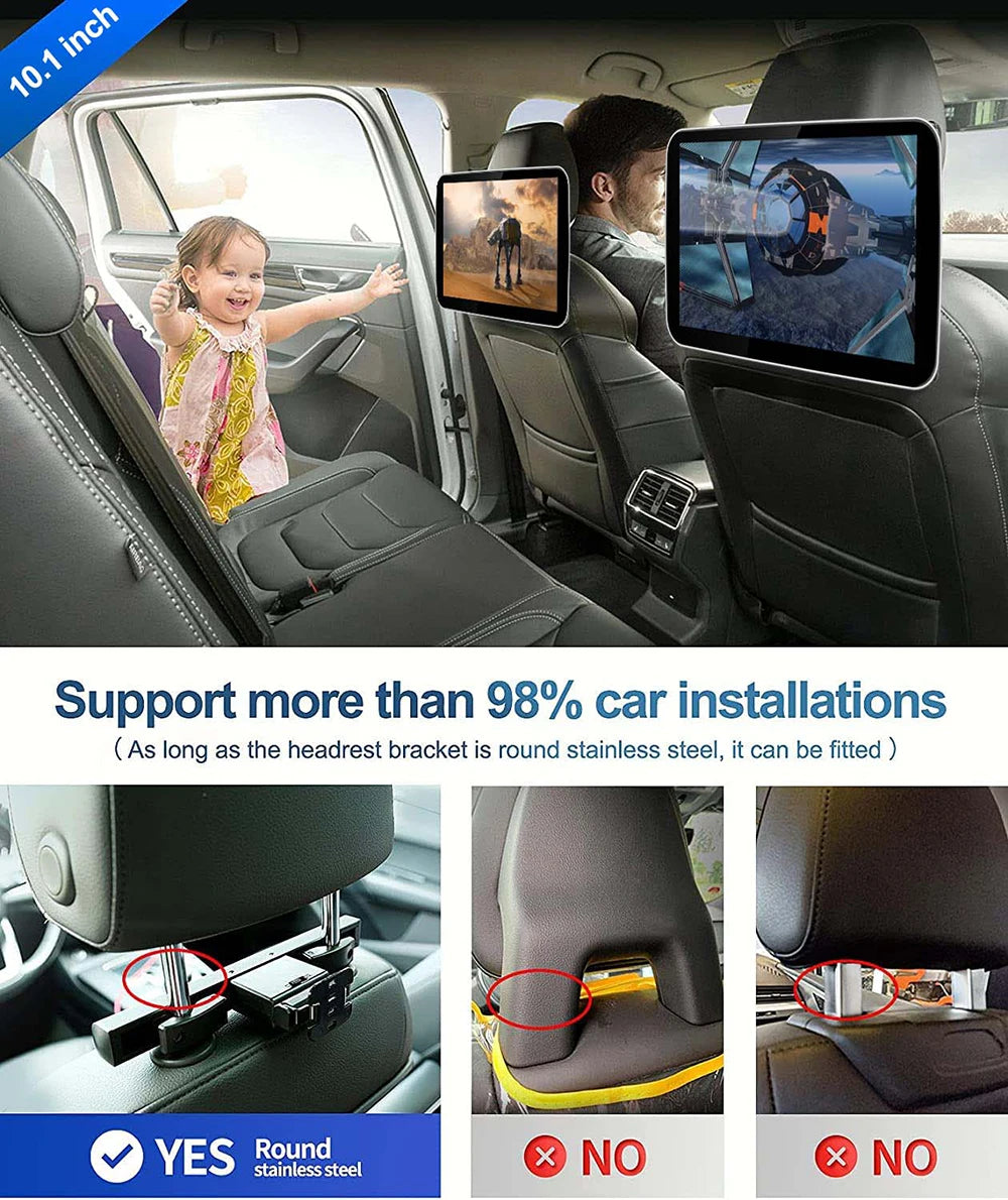 JIUYIN Car Screens Rear Seat Monitor Headrest TV Screen Android Auto CarPlay WiFi Movie/Netflix/Youtube Online Video Player