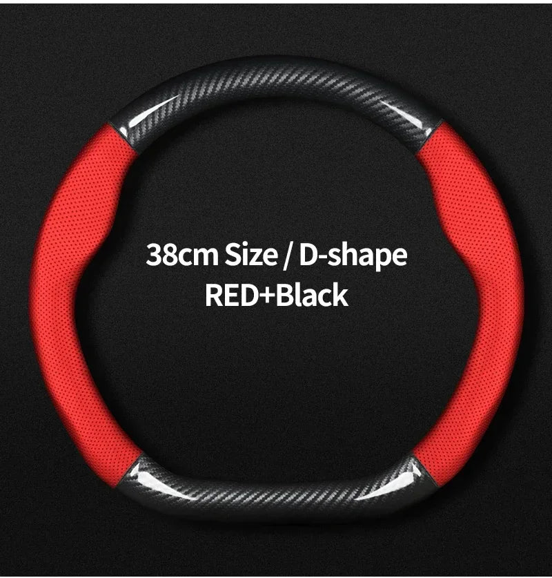 KIA Car Carbon Fiber Leather Car Steering Wheel Cover for  Rio Sorento Sportage Forte K3 K2 K5 Stonic Strong Spectra Optima