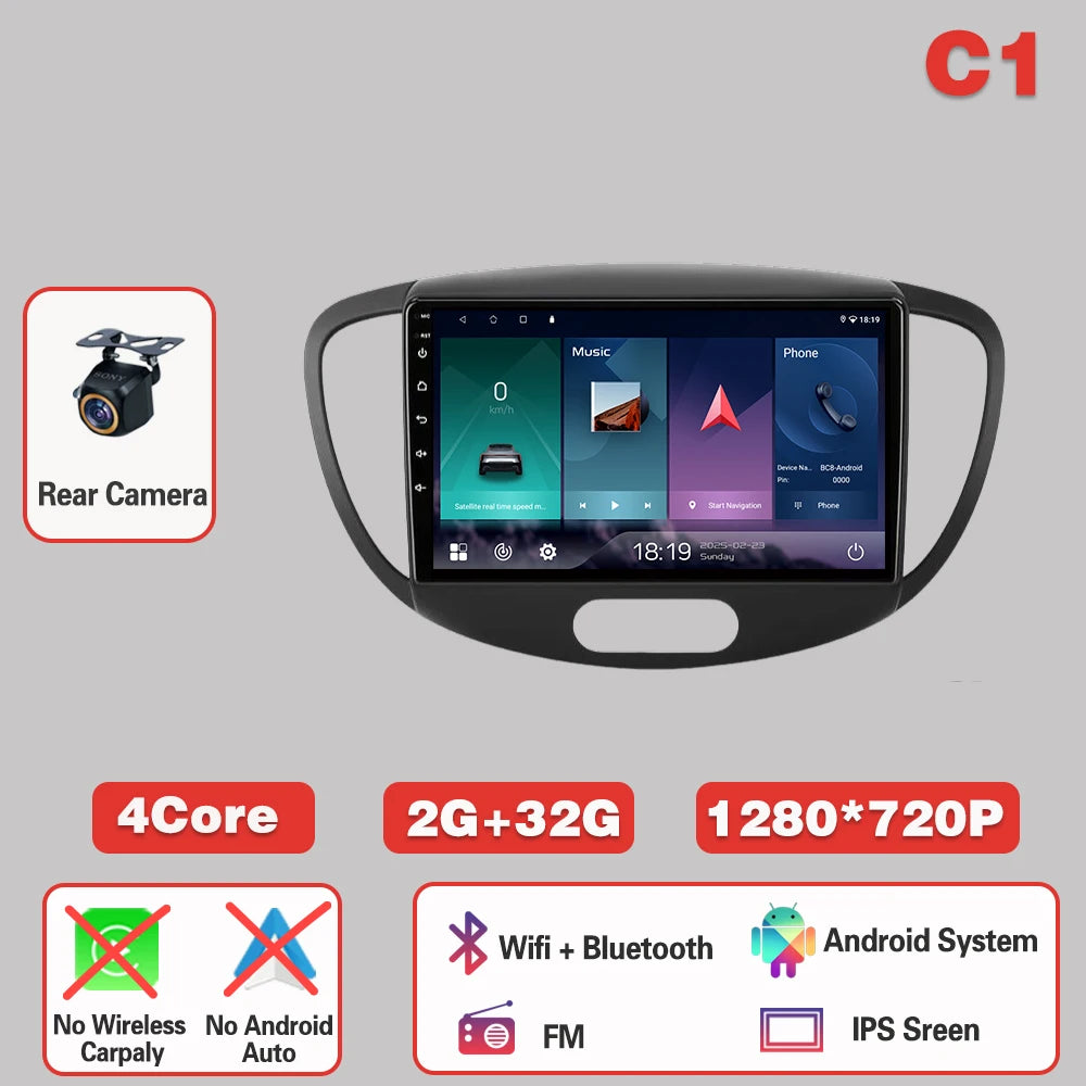 Car Radio  For Hyundai i10 2007-2013  Carplay Android 14 Multimedia Video Player touch screen Navigation GPS Auto stereo DVD