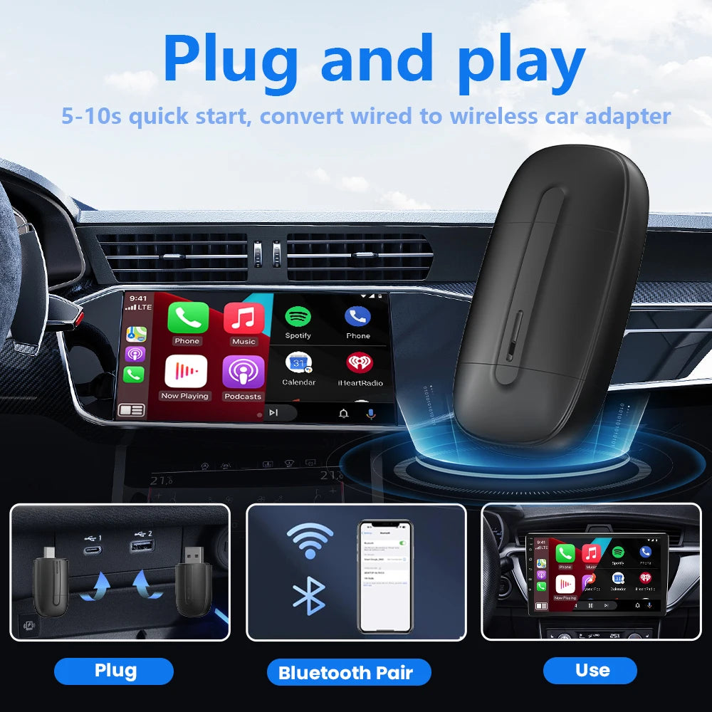 Android Auto Wireless Carplay Type-c USB Bluetooth Wifi Plug and Play 2In1 Dongle For Chevrolet Citroen Buick Cadillac Chery VW