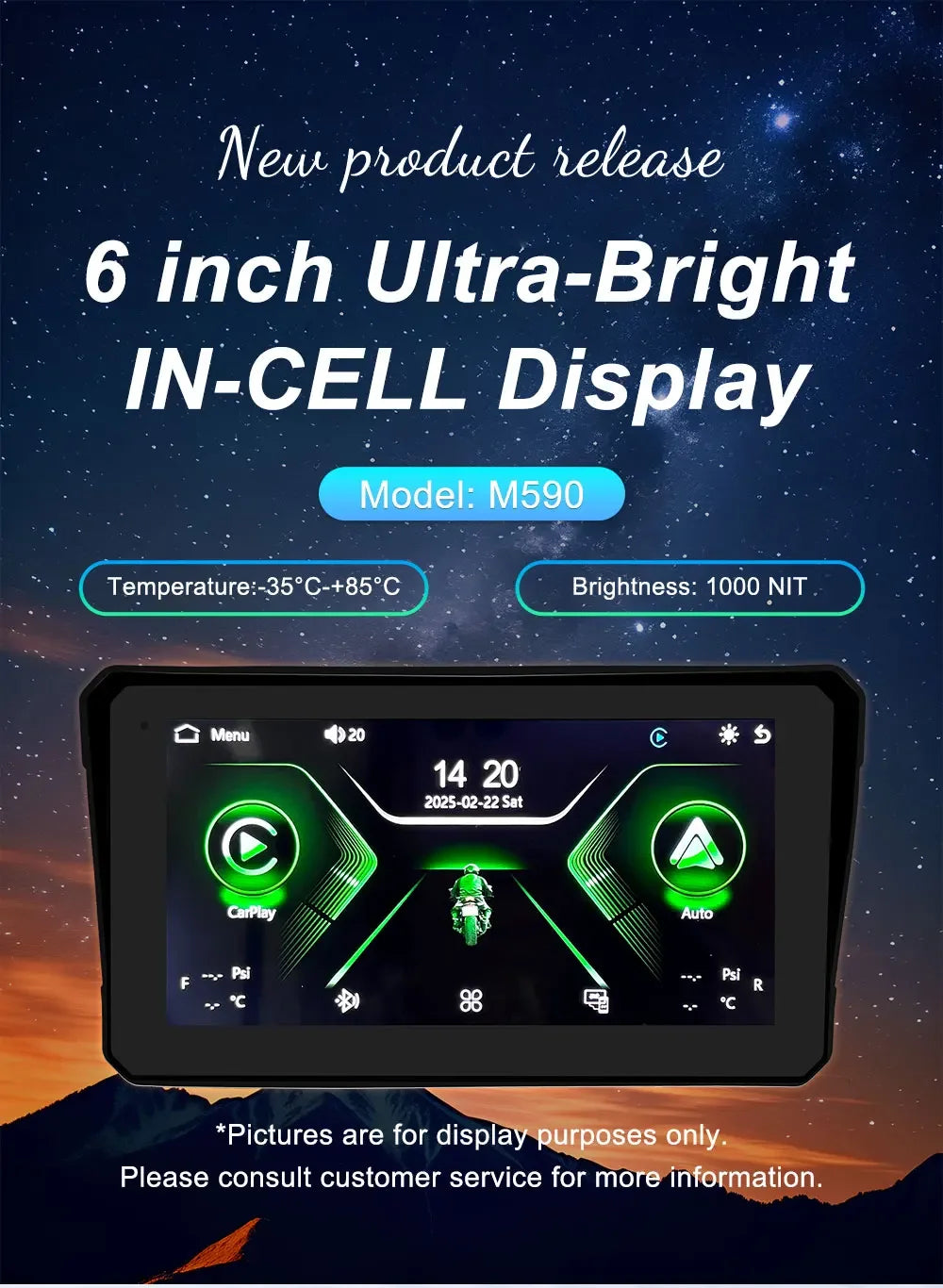 6 inch Motorcycle Navigation GPS Screen 1440*720P Wireless CarPlay Android Auto Motorcycle GPS Motor DVR Monitor TPMS Optional