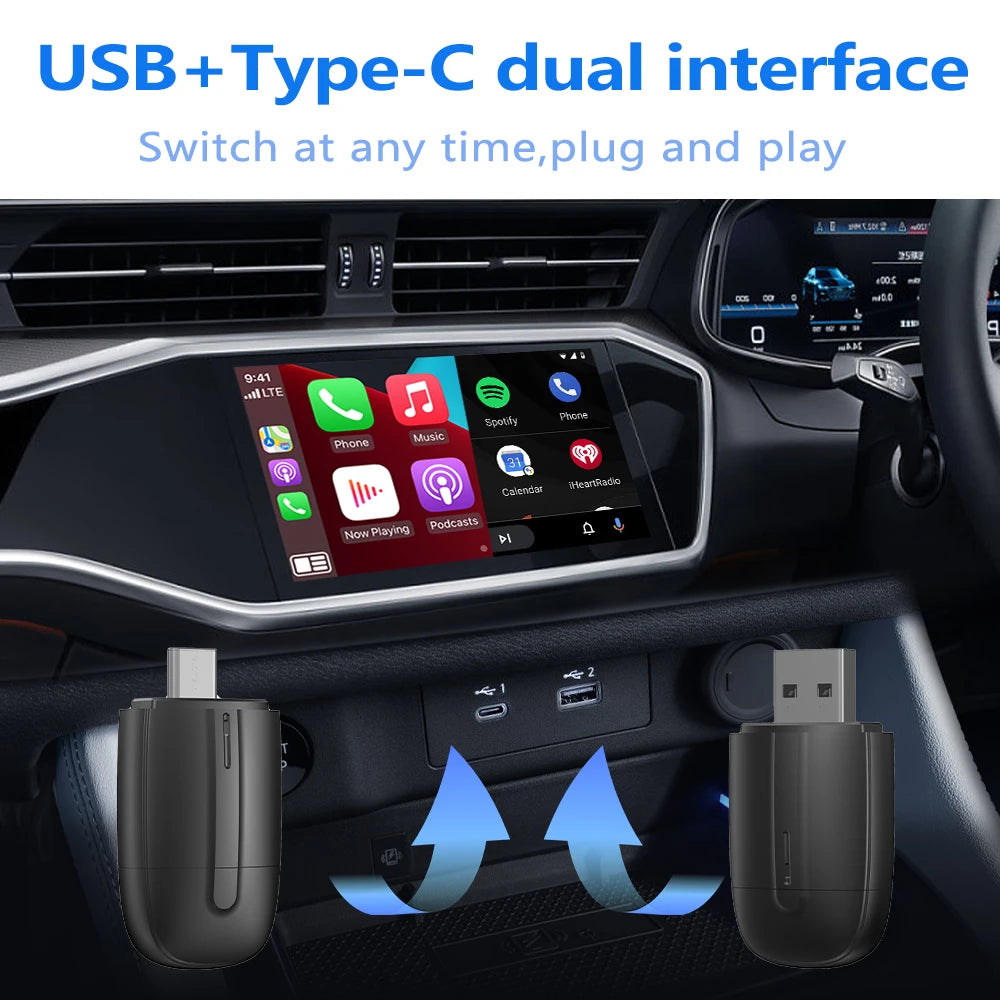 Android Auto Wireless Carplay Type-c USB Bluetooth Wifi Plug and Play 2In1 Dongle For Chevrolet Citroen Buick Cadillac Chery VW