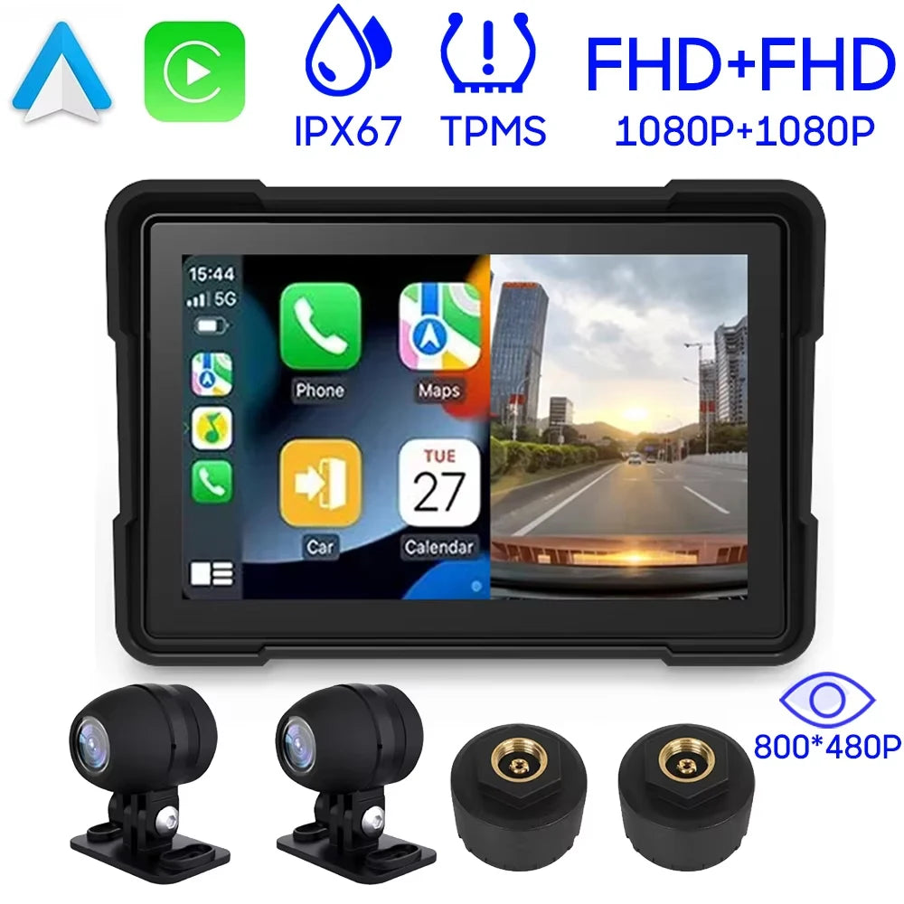 5'' Carplay for Motorcycle Screen Smart Screen Waterproof Wireless Android Auto Dash Board DVR Monitor Navigation GPS TPMS WiFi