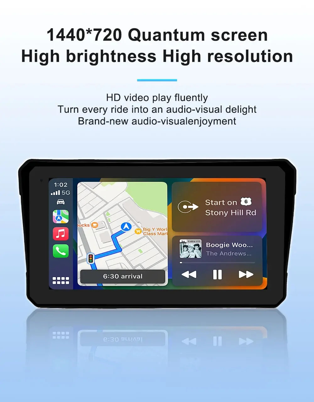 6 inch Motorcycle Navigation GPS Screen 1440*720P Wireless CarPlay Android Auto Motorcycle GPS Motor DVR Monitor TPMS Optional