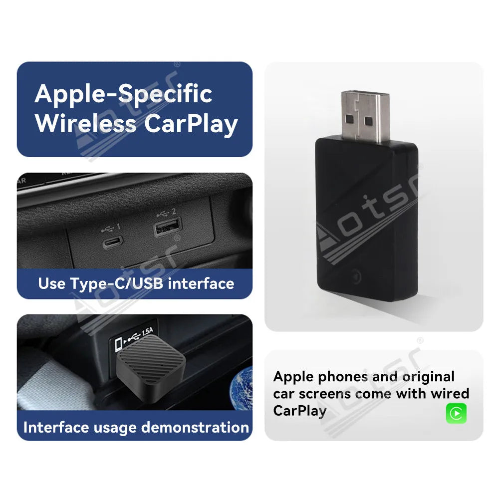 The Car Accessories Modification of Carplay USB Stereo Radio Wireless Plug and Play Compatible with Most Cars