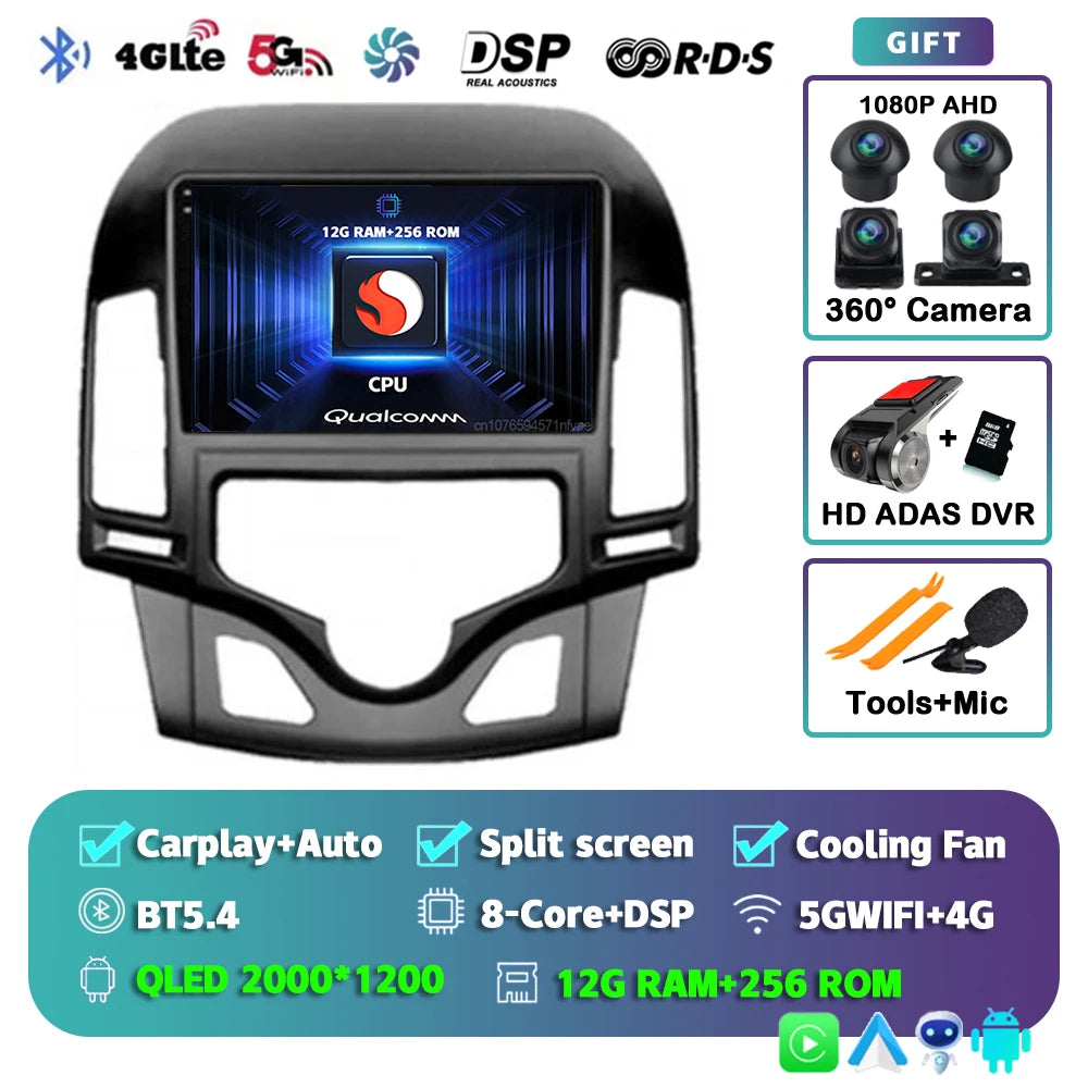 Android 14 For Hyundai i30 2006-2011 MANUAL AC 2K QLED Android Car Radio Multimedia Video Player GPS Stereo CarPlay Navigation