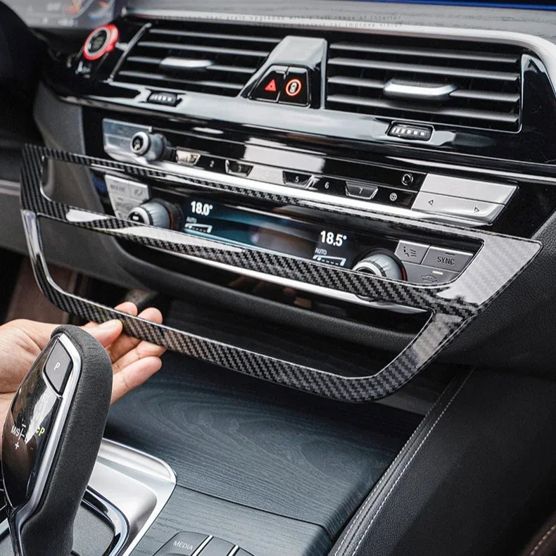 لسيارات BMW الفئة الخامسة G30 G38 2018-2023 من ألياف الكربون لوحة التحكم المركزية غطاء لوحة القيادة ملصقات الزخرفة ملحقات ضبط التصميم الداخلي