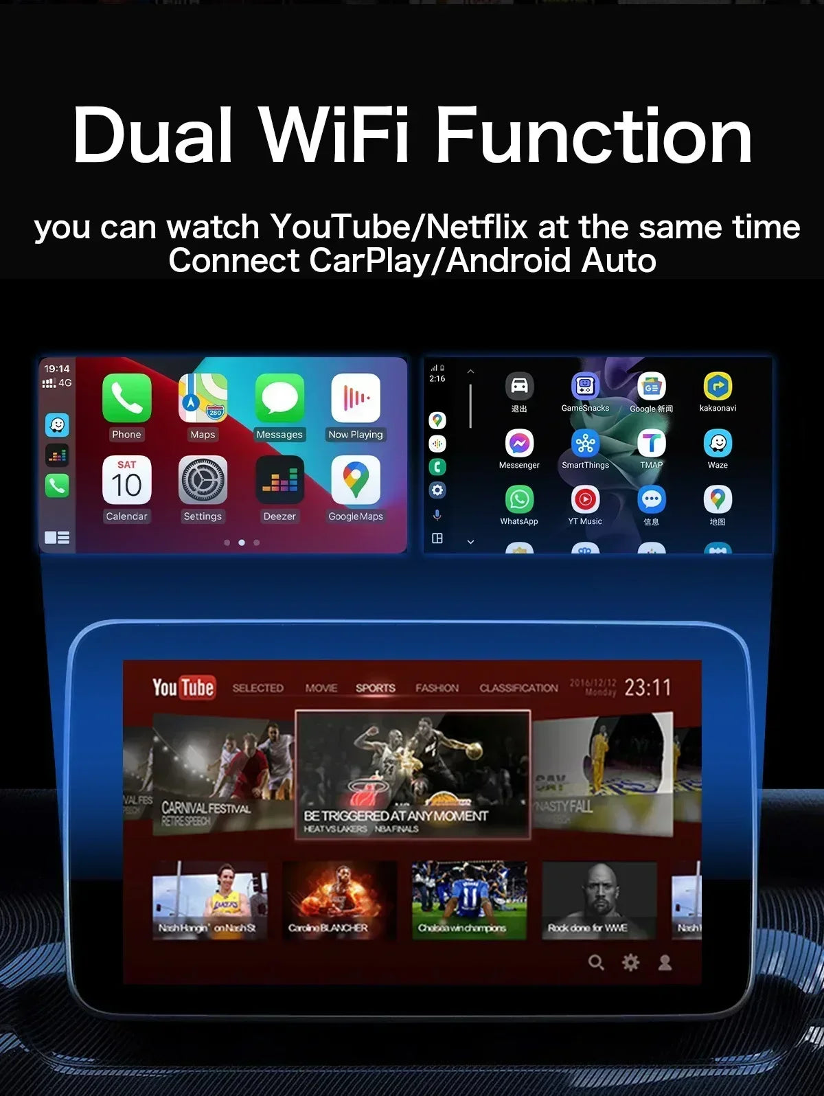 CarPlay Ai Box Wired to Wireless Andriod 12.0 & Carplay & Android Auto 3In1 Car Smart Multimedia Box Built-in Youtube Nexflit