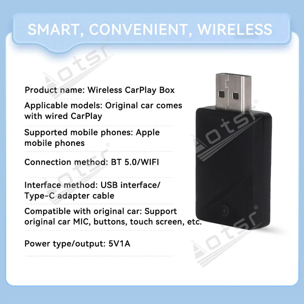 The Car Accessories Modification of Carplay USB Stereo Radio Wireless Plug and Play Compatible with Most Cars