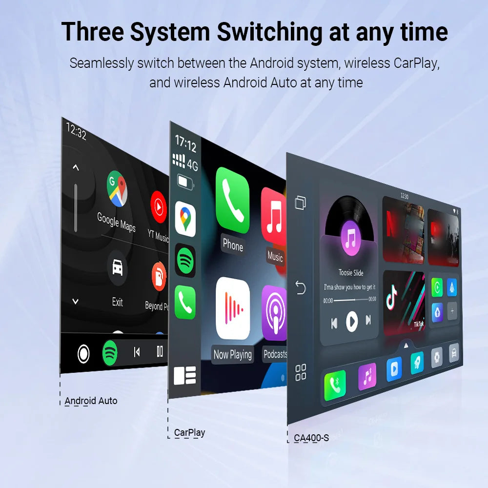 Play2Video Pro Wireless CarPlay Android Auto All-in-one Adapter Built-in 5 Video App Support TV Box Car Play Newest 2025