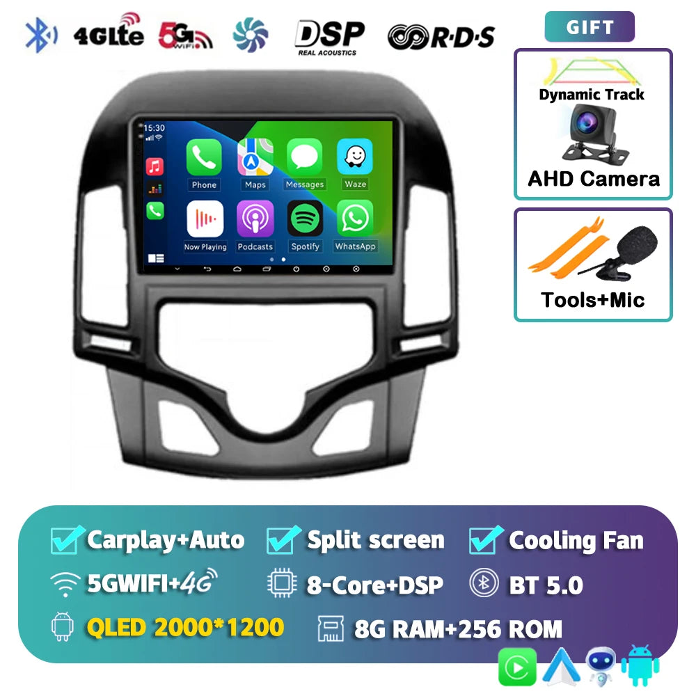 Android 14 For Hyundai i30 2006-2011 MANUAL AC 2K QLED Android Car Radio Multimedia Video Player GPS Stereo CarPlay Navigation