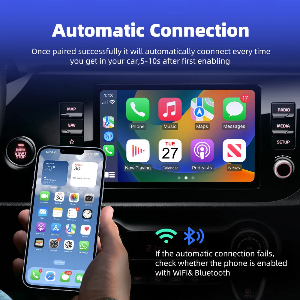Plug-And-Play 2 In 1 Wireless Carplay Android Auto for Hyundai Honda Haval Genesis Ford Fiat Dodge Chevrolet Borgward Ram Volvo