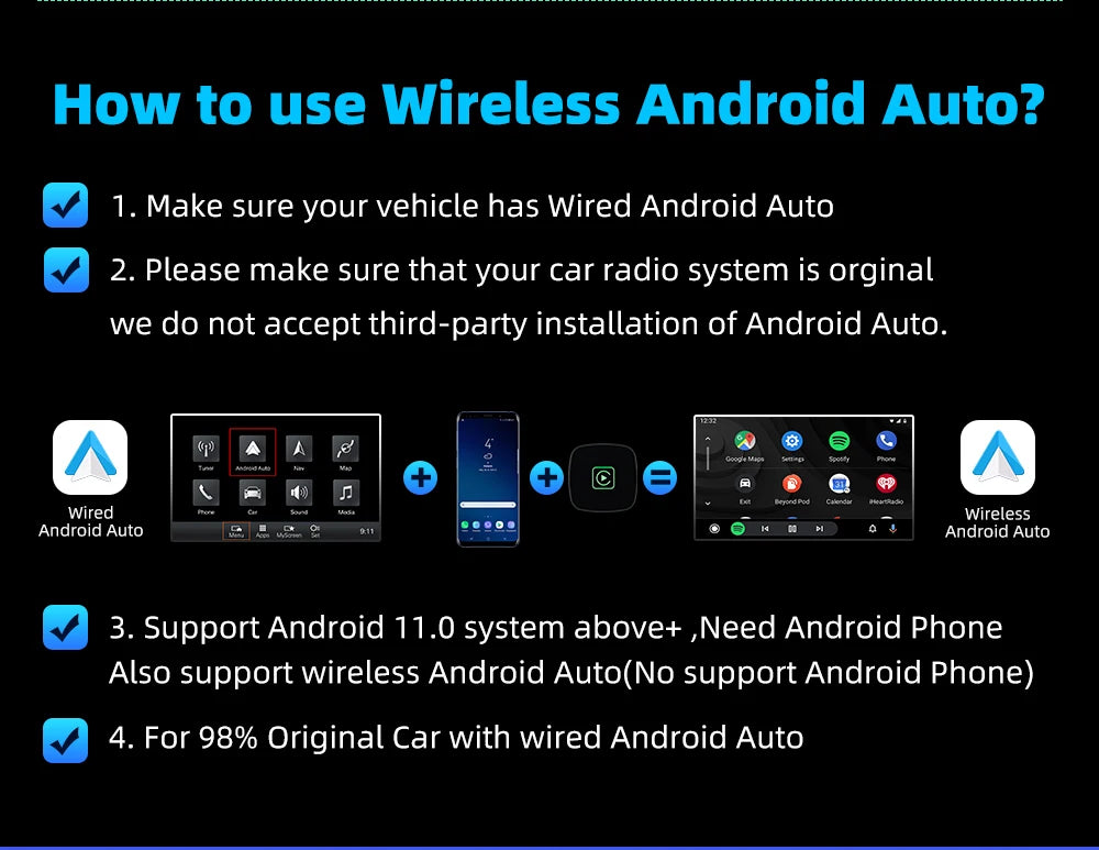 Plug-And-Play 2 In 1 Wireless Carplay Android Auto for Hyundai Honda Haval Genesis Ford Fiat Dodge Chevrolet Borgward Ram Volvo