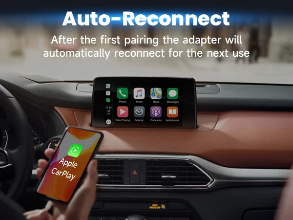 2 in 1 Wireless CarPlay Adapter Plug & Plug Auto Connect No Delay Converts Wired to Wireless Compatible for iPhone & Android