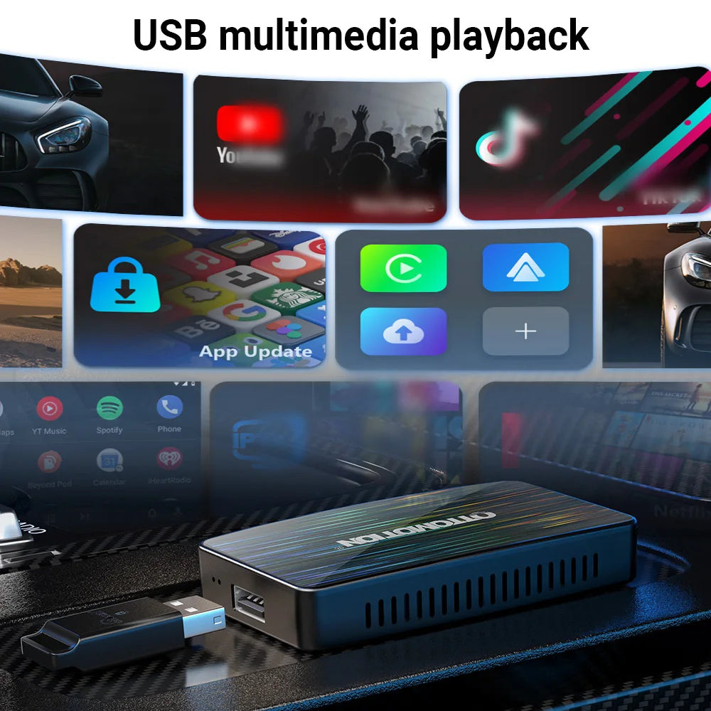 Play2Video Pro Wireless CarPlay Android Auto All-in-one Adapter Built-in 5 Video App Support TV Box Car Play Newest 2025