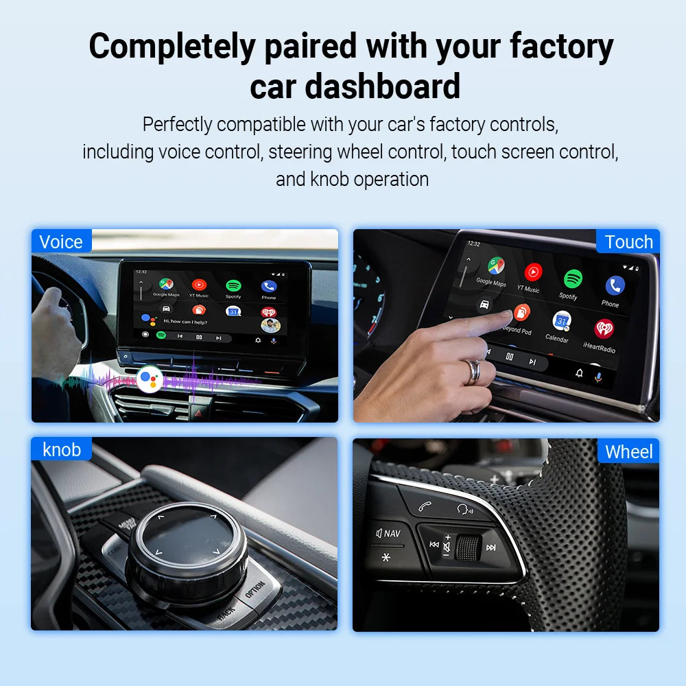 Play2Video Pro Wireless CarPlay Android Auto Adapter for Factory Cars with Builtin Apps for YouTube Spotify