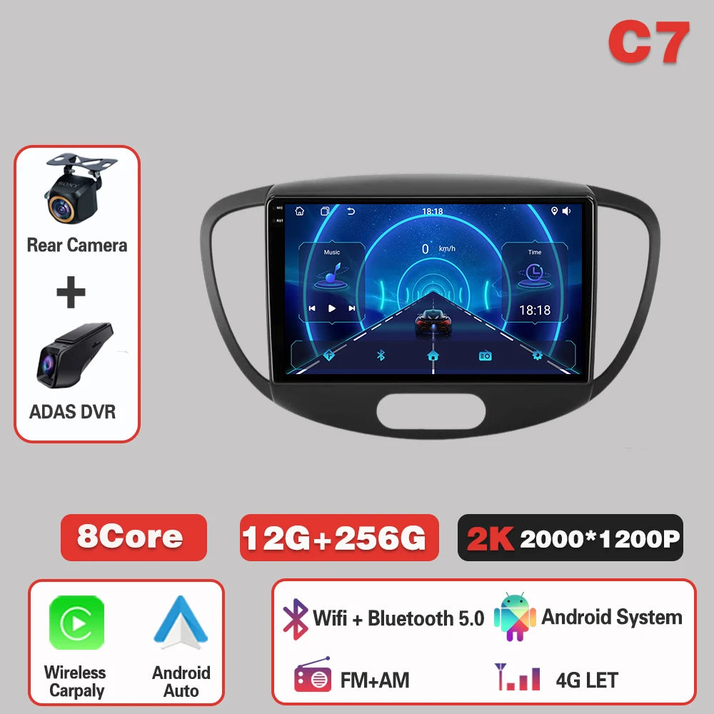 Car Radio  For Hyundai i10 2007-2013  Carplay Android 14 Multimedia Video Player touch screen Navigation GPS Auto stereo DVD