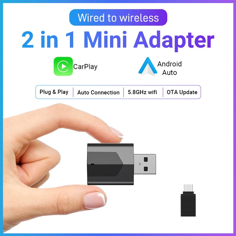 2025 2in1 Wireless Carplay&Android Auto Box 2in1 Wired to Wireless Dongle Automatic Connect Adapter Bluetooth Plug&Play Mini Box