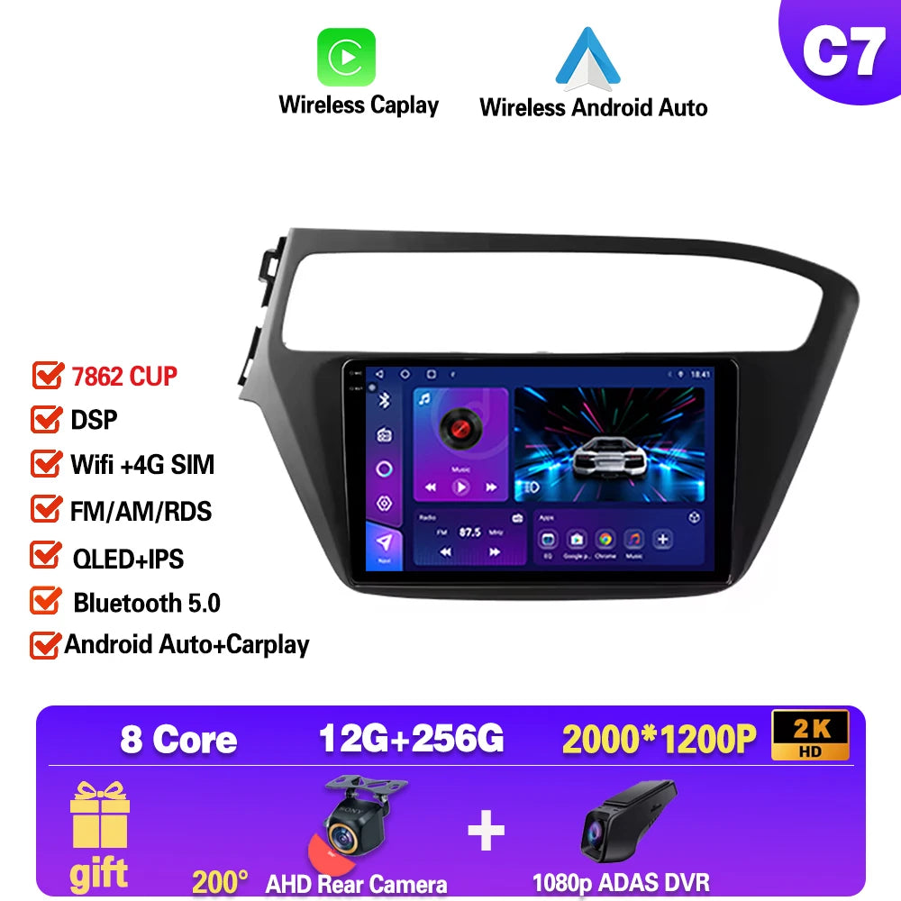 Android 15 For Hyundai i20 2 2018 - 2020 android Auto Car radio Multimedia player 4G Carplay 2din GPS Stereo radio WIFI