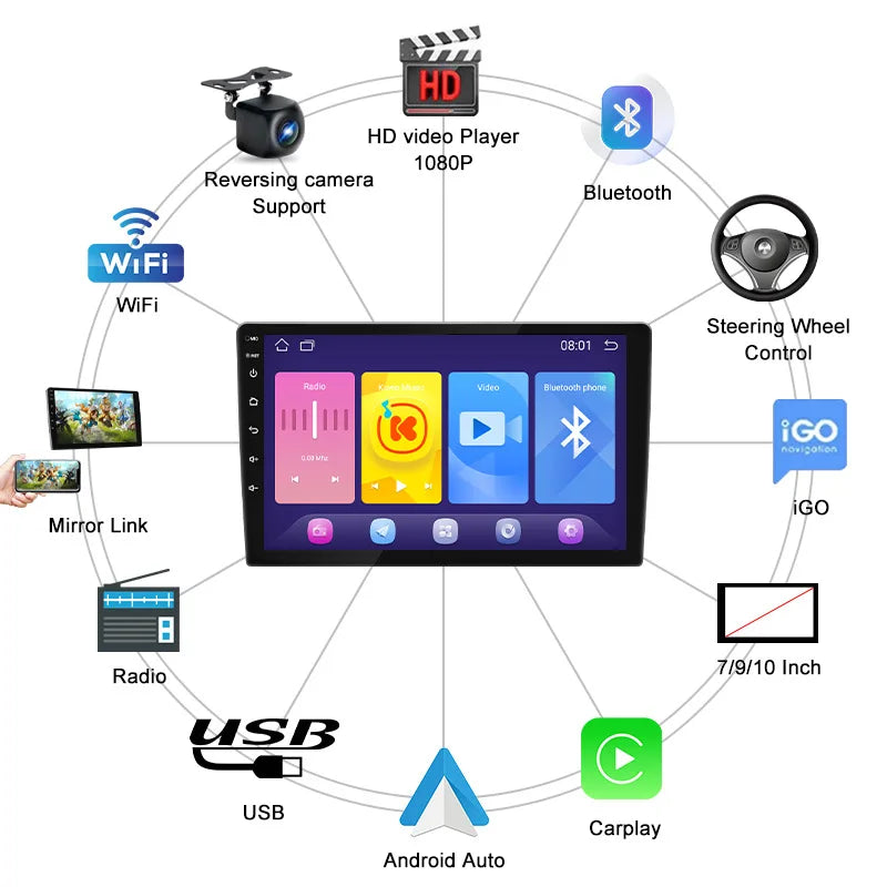 Car Video Players Carplay Car Navigation Android Touch Screen 7"/9"/10" Inch Car carplay Screen WIFI Bluetooth MP5/FM Radio