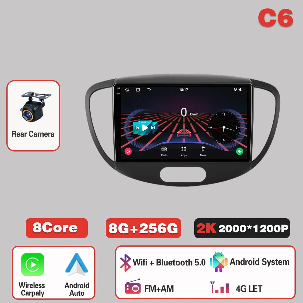 Car Radio  For Hyundai i10 2007-2013  Carplay Android 14 Multimedia Video Player touch screen Navigation GPS Auto stereo DVD