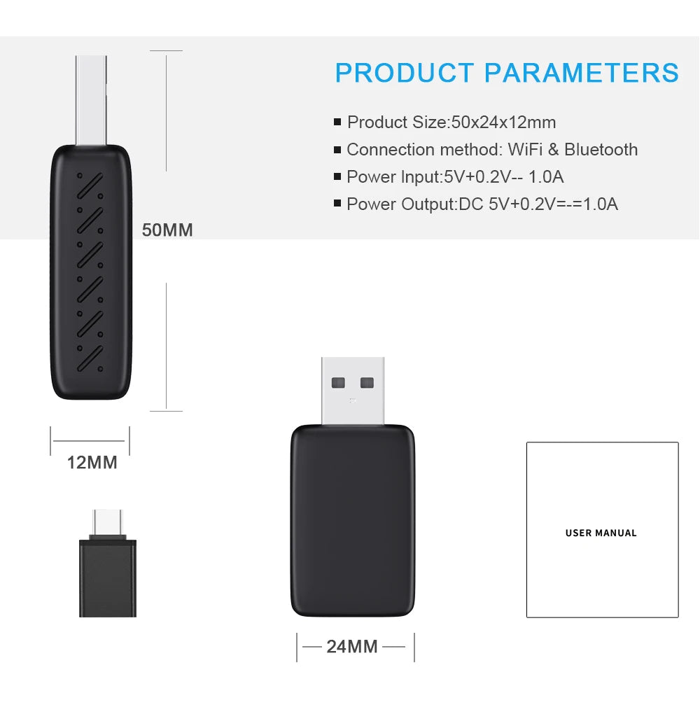 2025 2in1 Wireless Carplay&Android Auto Box 2in1 Wired to Wireless Dongle Automatic Connect Adapter Bluetooth Plug&Play Mini Box