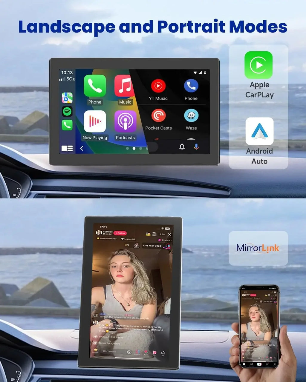 New 8 inch Carplay Screen for Car Wireless Carplay Android Auto Horizontal and Vertical Screen Navigation GPS Portable Car Radio