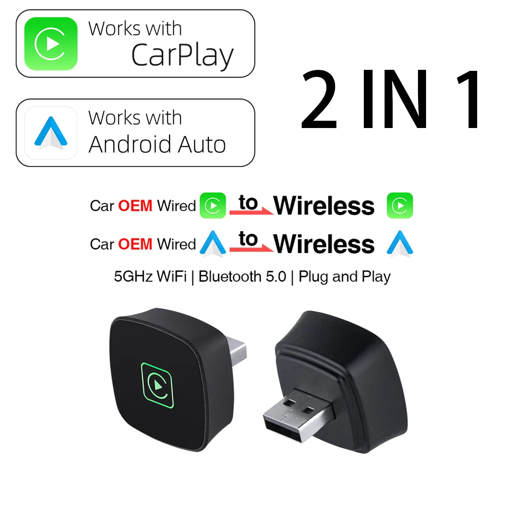 Plug-And-Play 2 In 1 Wireless Carplay Android Auto for Hyundai Honda Haval Genesis Ford Fiat Dodge Chevrolet Borgward Ram Volvo