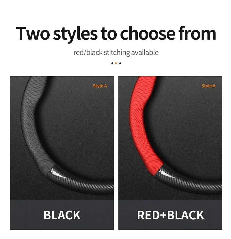 KIA Car Carbon Fiber Leather Car Steering Wheel Cover for  Rio Sorento Sportage Forte K3 K2 K5 Stonic Strong Spectra Optima
