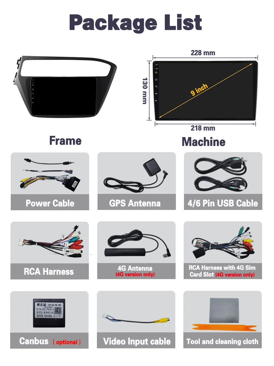 Android 15 For Hyundai i20 2 2018 - 2020 android Auto Car radio Multimedia player 4G Carplay 2din GPS Stereo radio WIFI