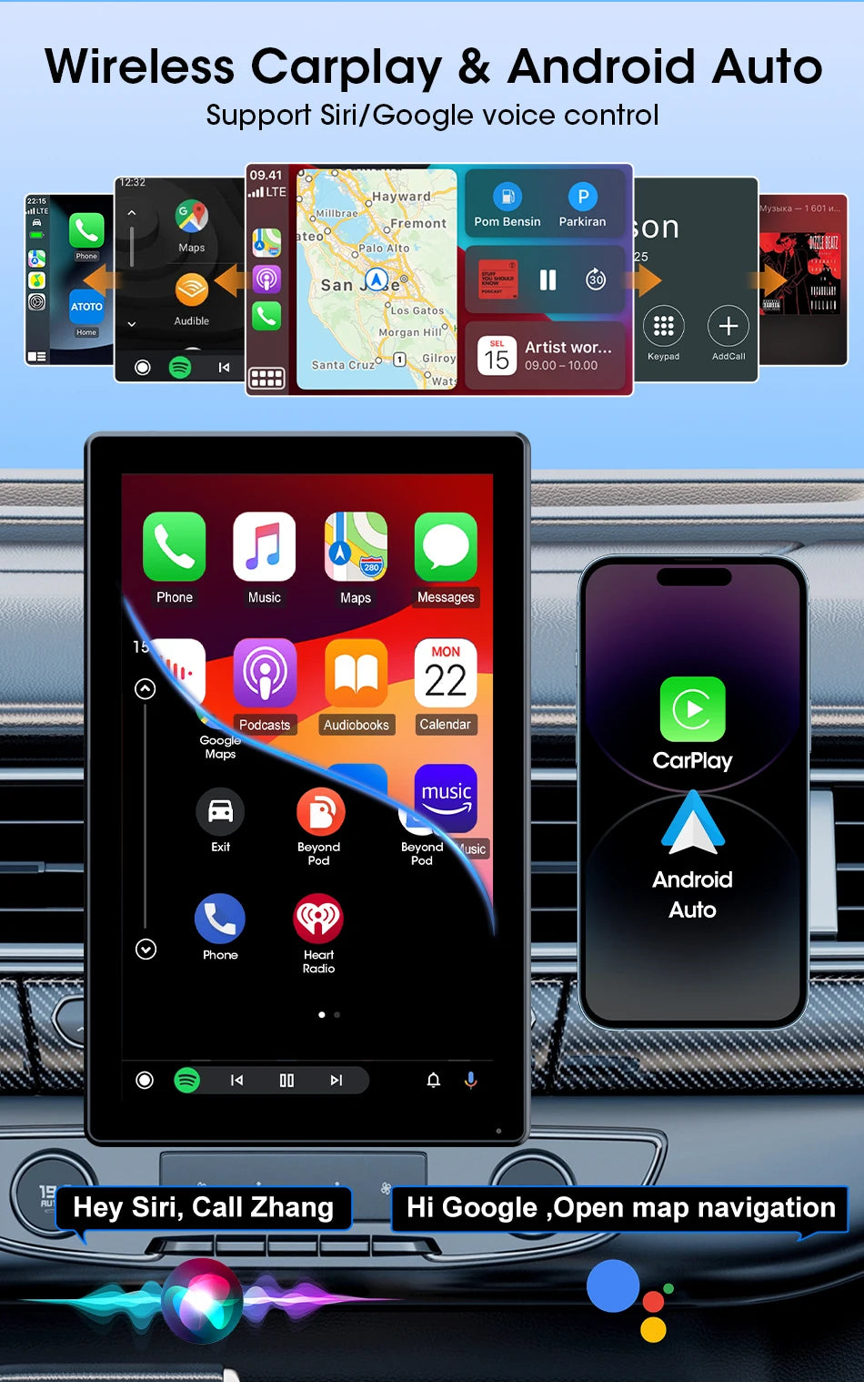 New 7/8/9" Carplay Screen for Car Vertical Screen Car Radio Wireless Carplay Android Auto Multimedia Video Player Car Monitors