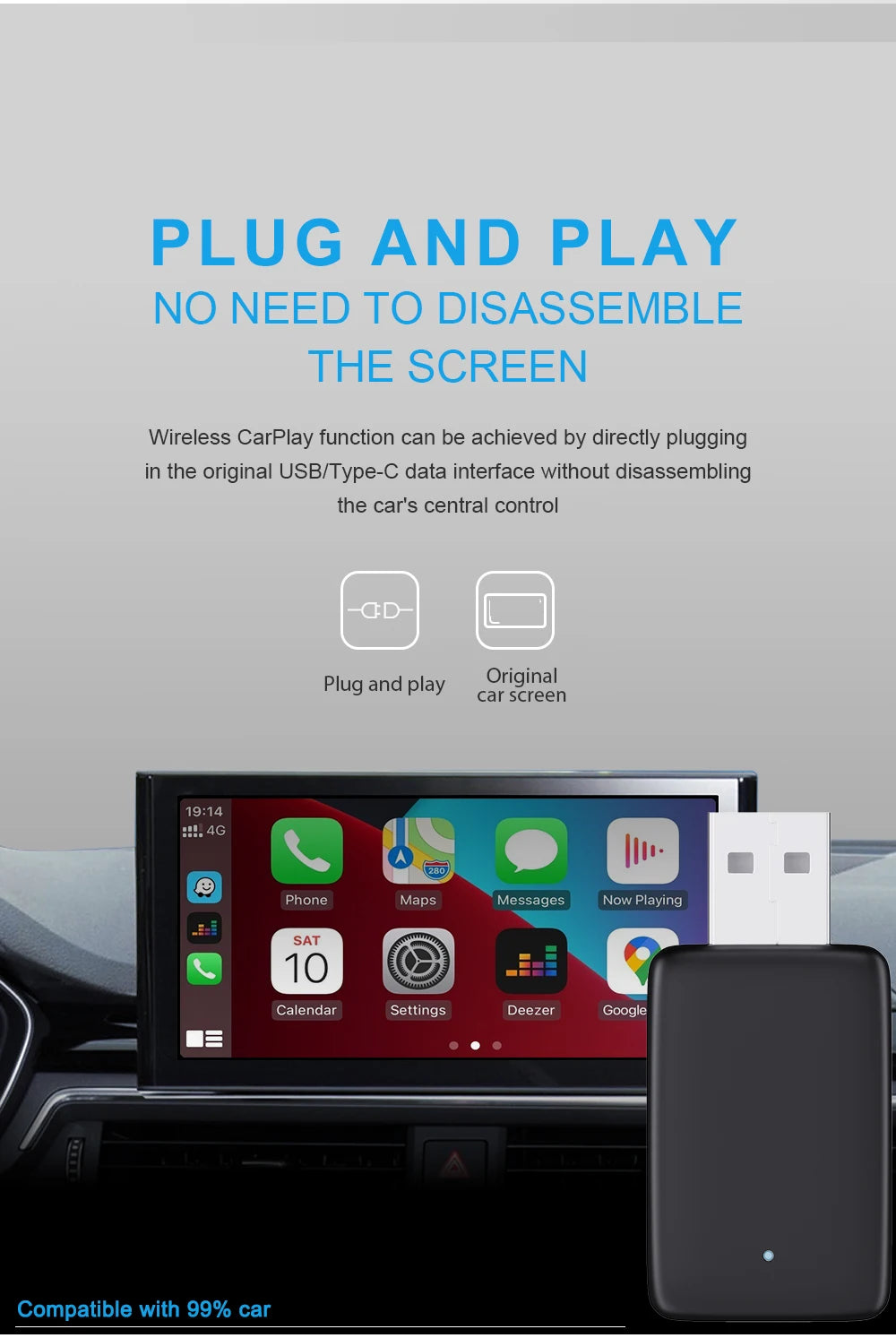 2025 2in1 Wireless Carplay&Android Auto Box 2in1 Wired to Wireless Dongle Automatic Connect Adapter Bluetooth Plug&Play Mini Box