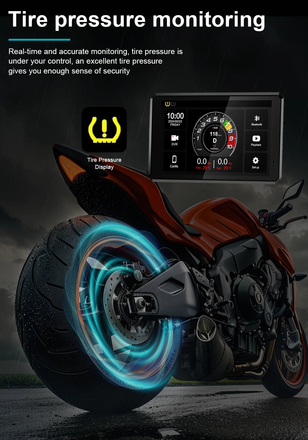 5'' Carplay for Motorcycle Screen Smart Screen Waterproof Wireless Android Auto Dash Board DVR Monitor Navigation GPS TPMS WiFi