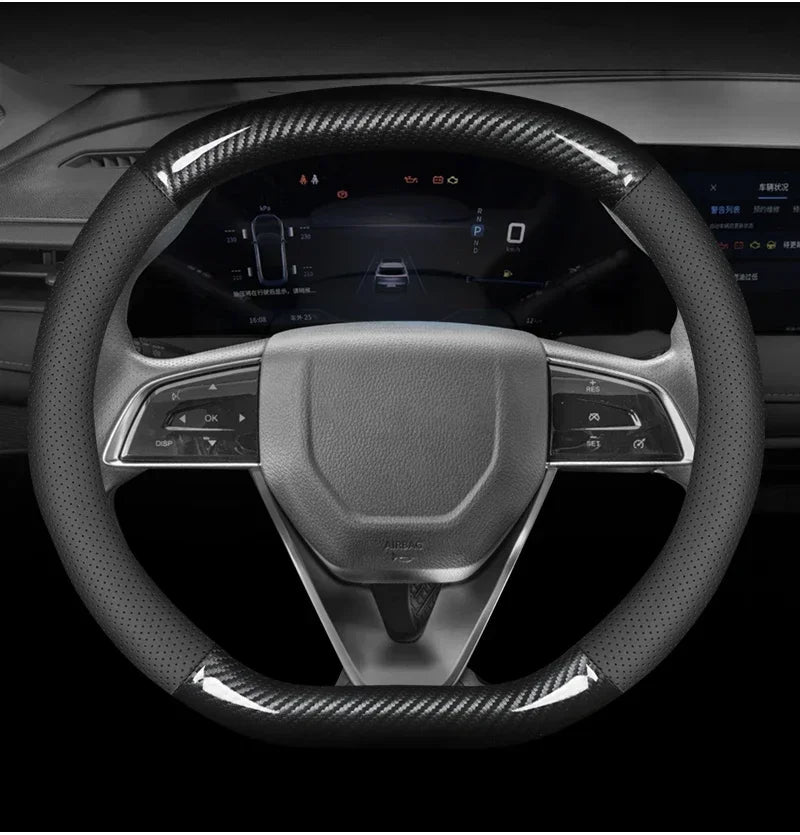 KIA Car Carbon Fiber Leather Car Steering Wheel Cover for  Rio Sorento Sportage Forte K3 K2 K5 Stonic Strong Spectra Optima