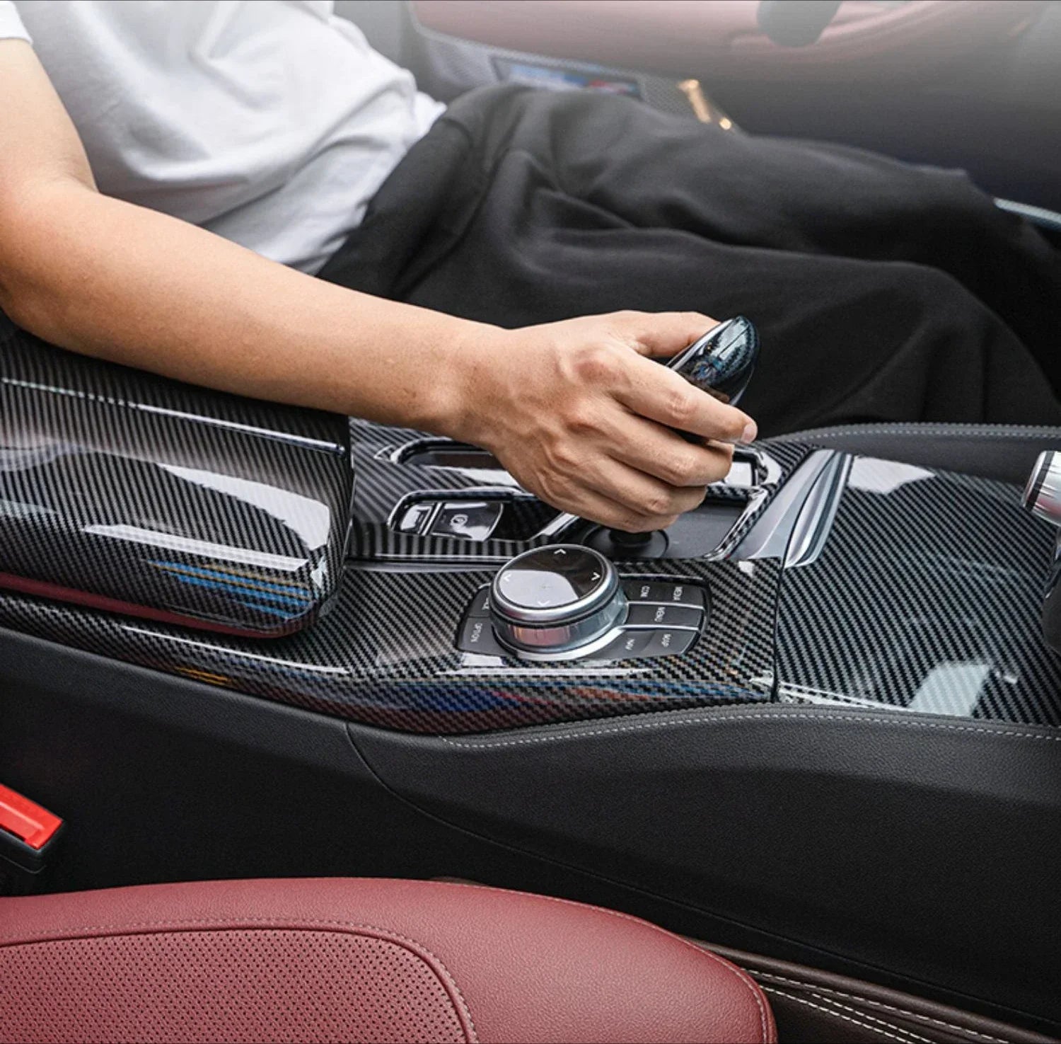 لسيارات BMW الفئة الخامسة G30 G38 2018-2023 من ألياف الكربون لوحة التحكم المركزية غطاء لوحة القيادة ملصقات الزخرفة ملحقات ضبط التصميم الداخلي