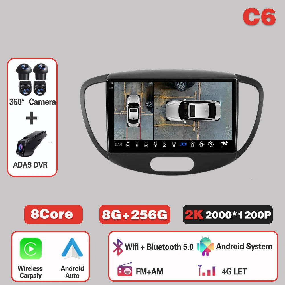 Car Radio  For Hyundai i10 2007-2013  Carplay Android 14 Multimedia Video Player touch screen Navigation GPS Auto stereo DVD