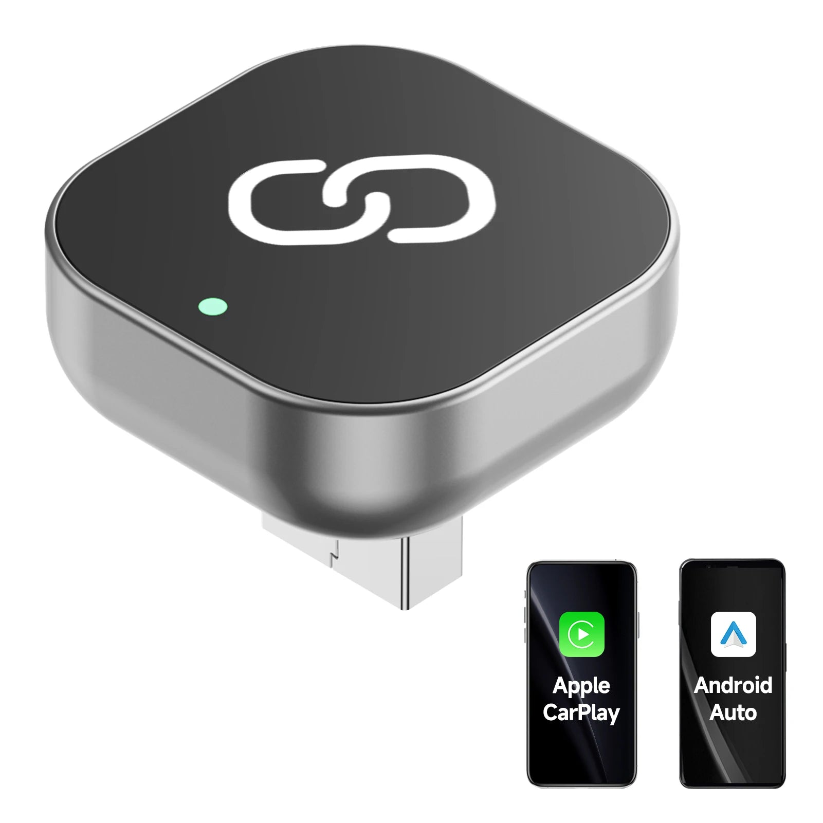 2 in 1 Wireless CarPlay Adapter Plug & Plug Auto Connect No Delay Converts Wired to Wireless Compatible for iPhone & Android
