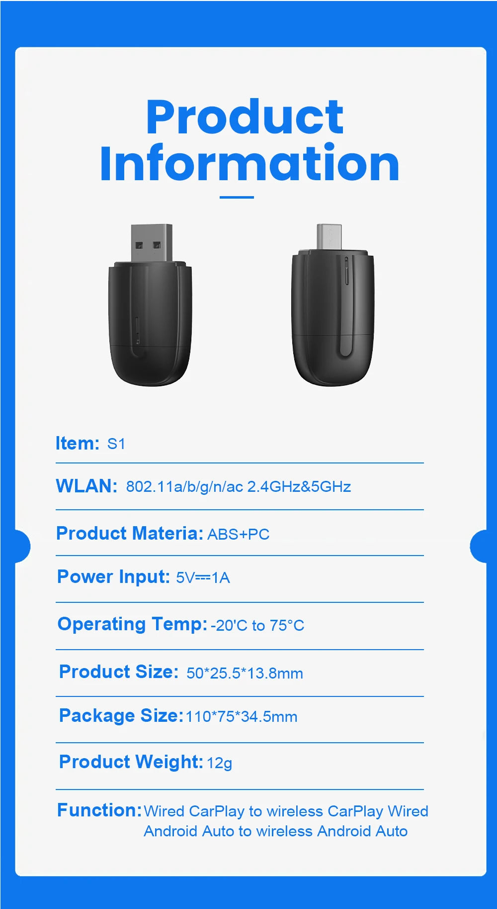 Android Auto Wireless Carplay Type-c USB Bluetooth Wifi Plug and Play 2In1 Dongle For Chevrolet Citroen Buick Cadillac Chery VW