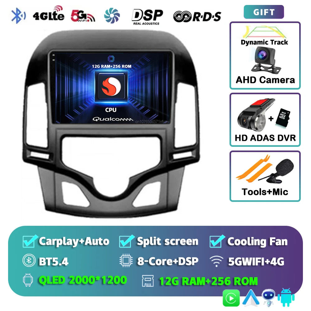 Android 14 For Hyundai i30 2006-2011 MANUAL AC 2K QLED Android Car Radio Multimedia Video Player GPS Stereo CarPlay Navigation