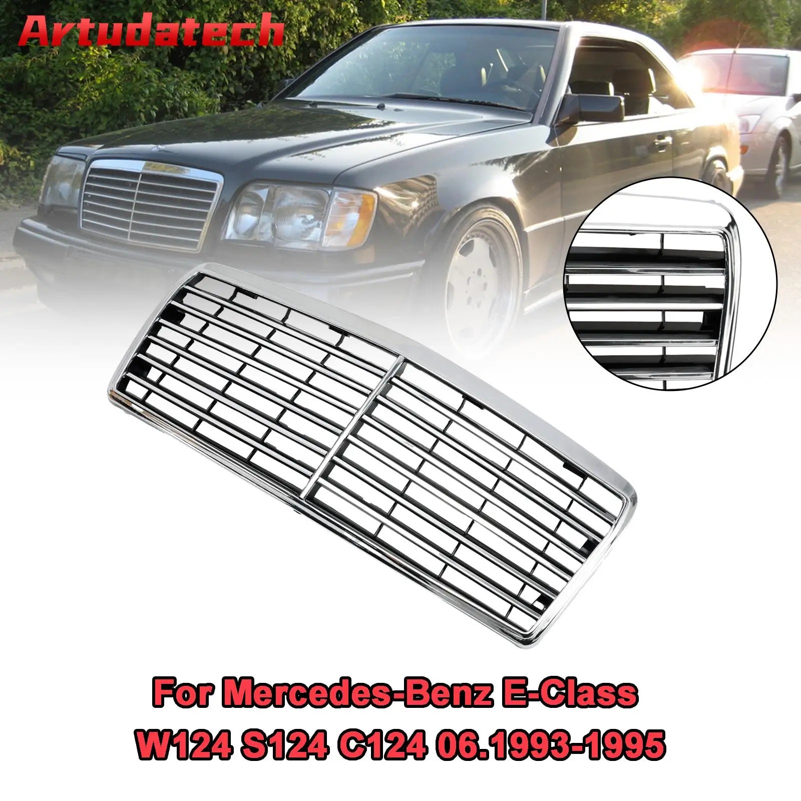 شبكة المصد الأمامي من Artudatech مناسبة لسيارة Mercedes-Benz E-Class W124 S124 C124 موديلات 1993 و1994 و1995