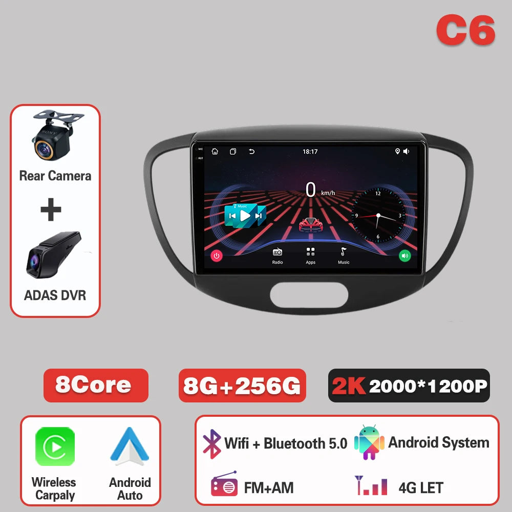 Car Radio  For Hyundai i10 2007-2013  Carplay Android 14 Multimedia Video Player touch screen Navigation GPS Auto stereo DVD