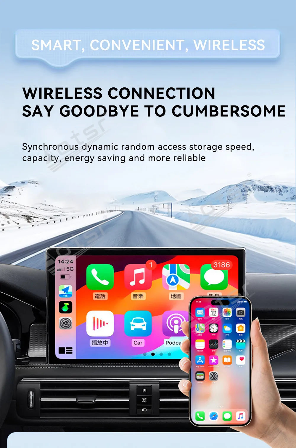 The Car Accessories Modification of Carplay USB Stereo Radio Wireless Plug and Play Compatible with Most Cars