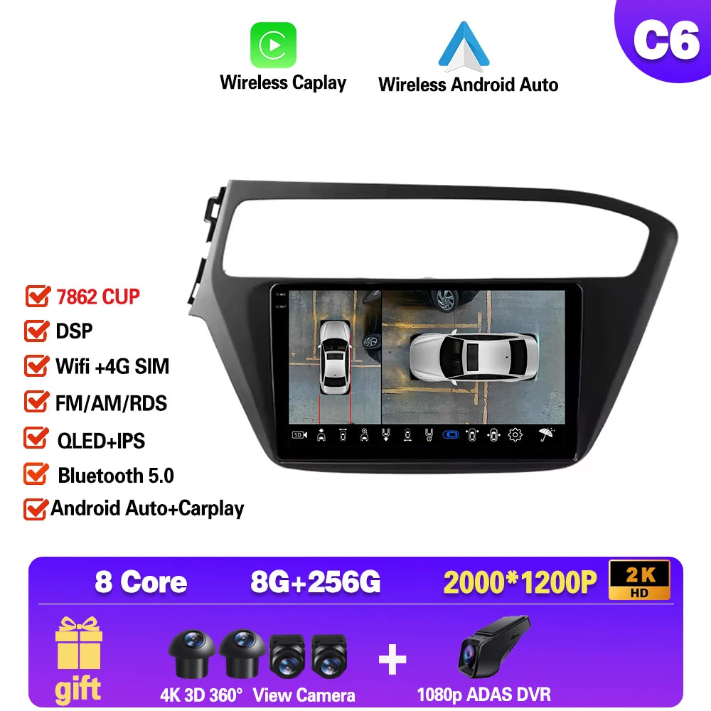Android 15 For Hyundai i20 2 2018 - 2020 android Auto Car radio Multimedia player 4G Carplay 2din GPS Stereo radio WIFI