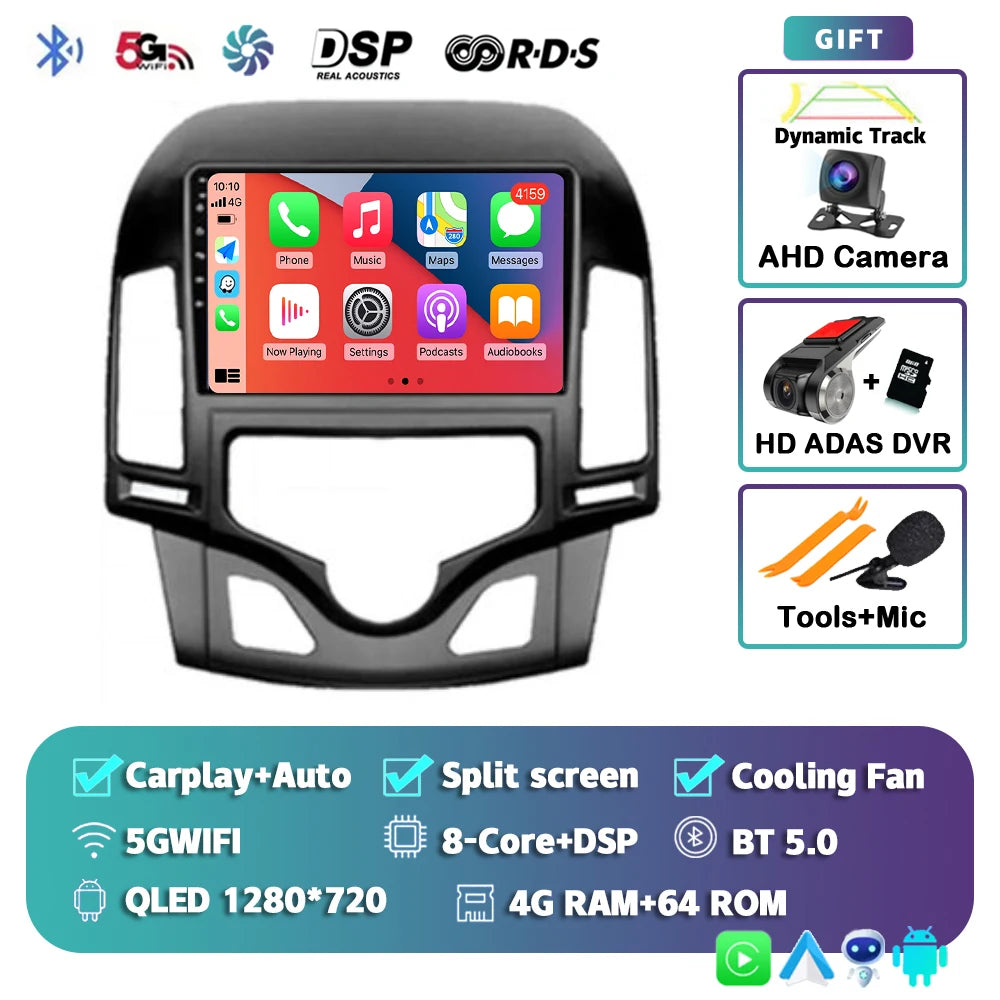 Android 14 For Hyundai i30 2006-2011 MANUAL AC 2K QLED Android Car Radio Multimedia Video Player GPS Stereo CarPlay Navigation