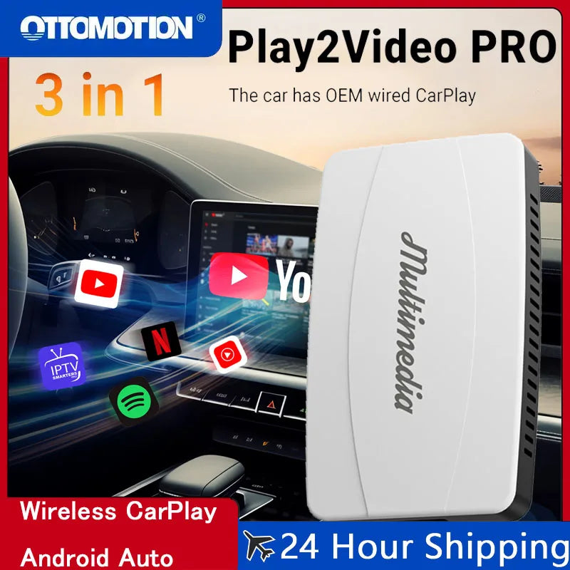 Play2Video Pro Wireless CarPlay Android Auto Adapter Built-in Video App for Youtube Multimedia TV Car Accessories for Netflix