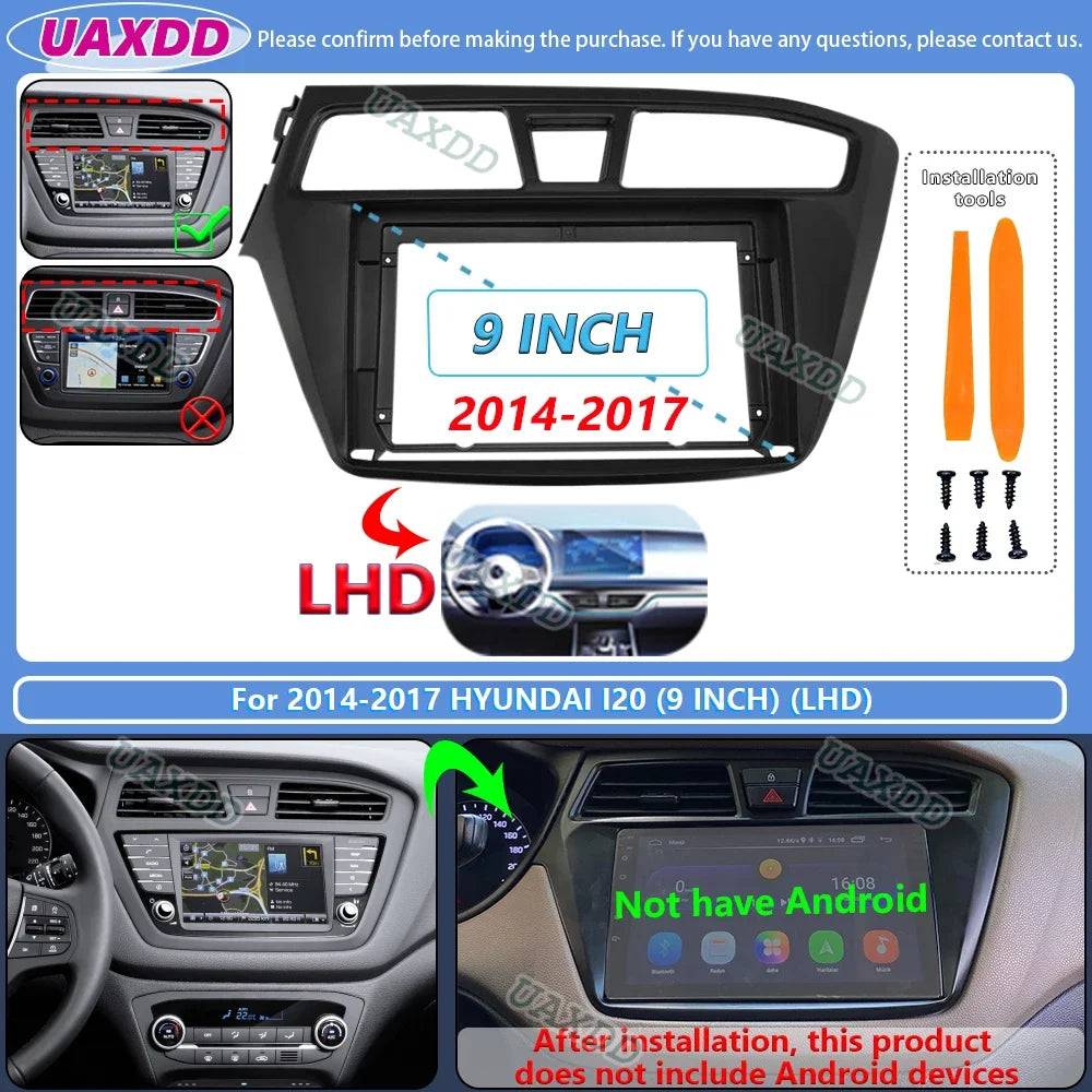 For 2014-2019 HYUNDAI I20 9INCH 2 Din Car stereo radio Android frame panel fascia cable video harness adapter player multimedia