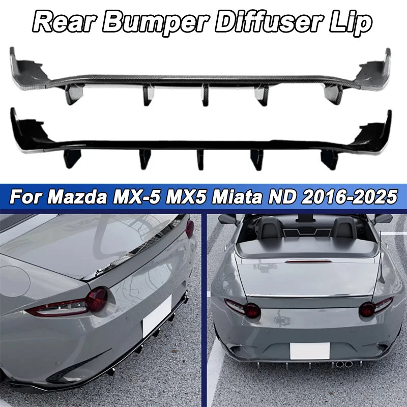 Car Rear Bumper Diffuser Lip ABS Boot Spoiler Splitter For Mazda MX-5 MX5 Miata ND 2016-2025 Carbon Fiber Look/Black Bumper Trim